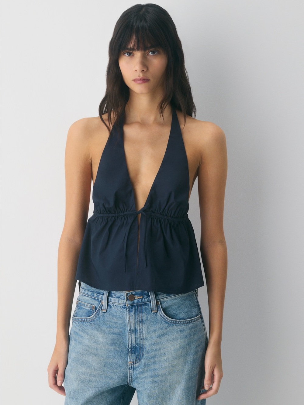 Sunday Best Navy Cotton Halter Top - Sunday Best Brioche Poplin Halter Top